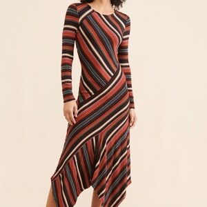 BOGO Maeve Parkside Striped Knit Long Sleeve Asymmetrical Dress
